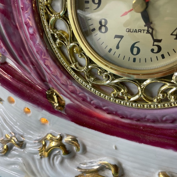 1950s Porcelain Pink Iredescent Nautical Sailboat Wave Base Tabletop Clock Light - Picture 6 of 16